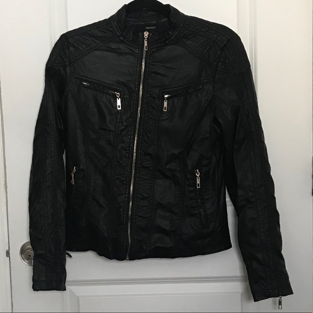 Forever 21 Black Faux Leather Jacket, L